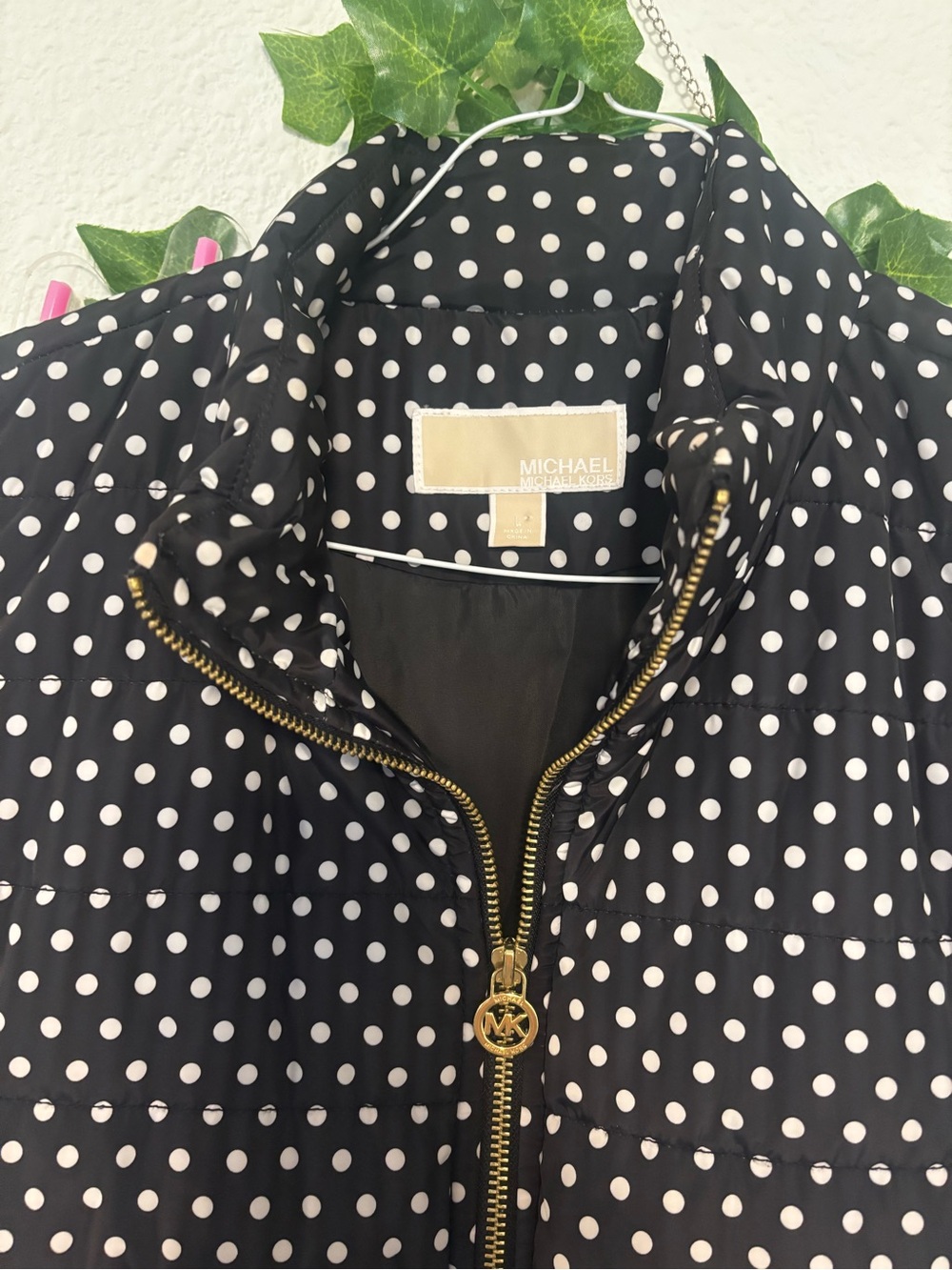 Michael Kors Black Polka Dot Quilted Vest with Gold Zipper - Picture 2 of 3